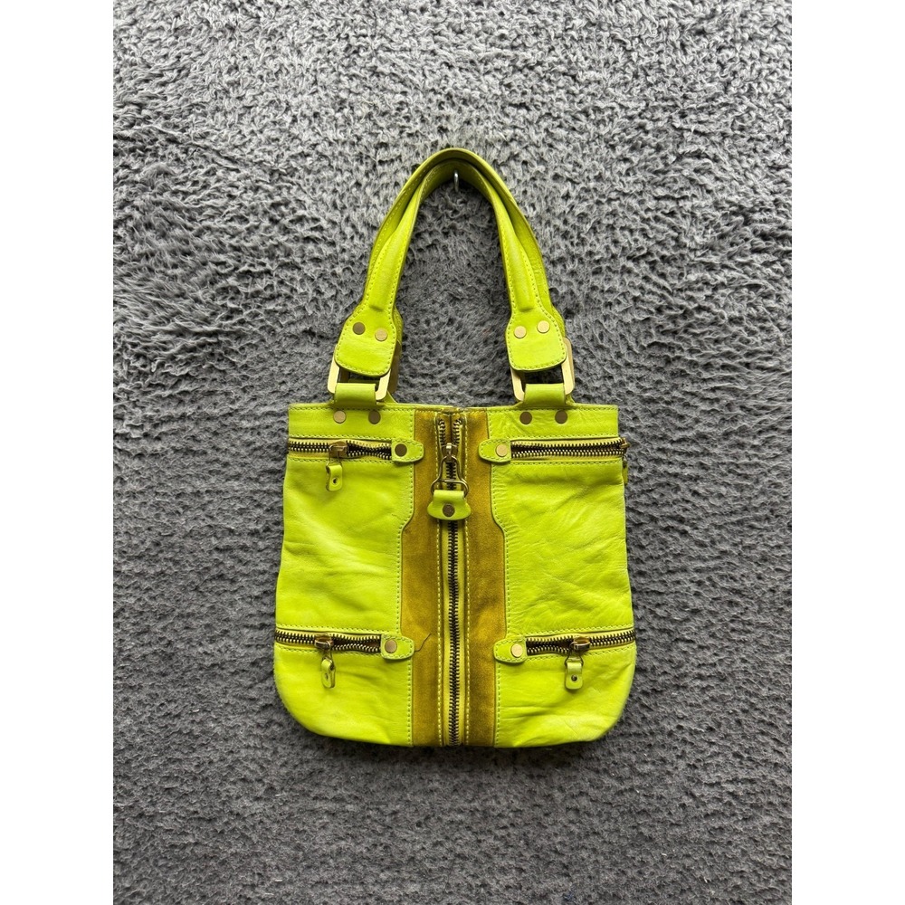 Jimmy Choo Women's Leather & Suede Mona‎ Tote Bag Neon Green Made In Italy